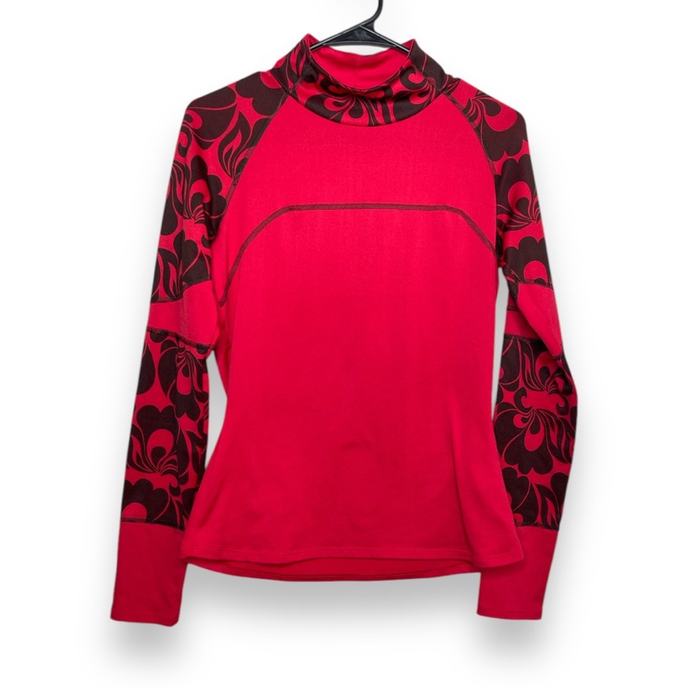 Athleta Black Red Floral Compression Baselayer Top Small